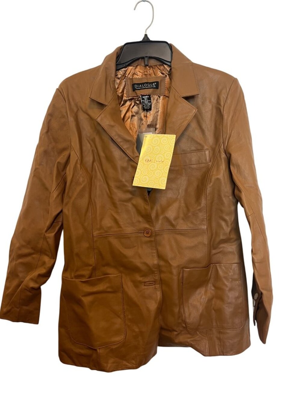 Dialogue Womens Medium Genuine Leather Tan Blazer Coat With Satin Lining